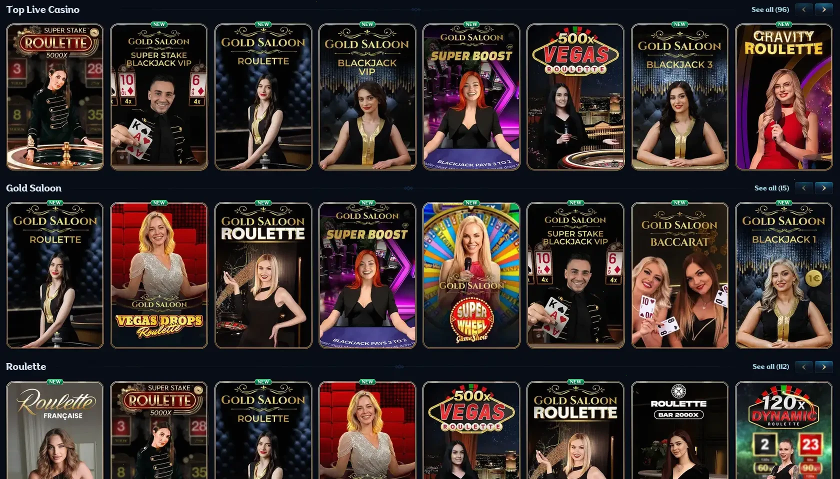 Interface de l'application mobile Win Unique avec slots et live casino
